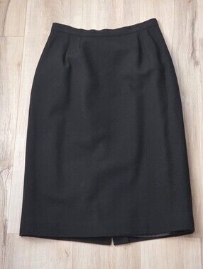 90s Vintage Sassco 100% Wool Black Pencil Skirt w. Pockets Size 6
